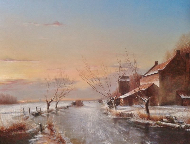 Winterlandschap - Kunstschilder Nard Kwast | Reproductie schilderijen